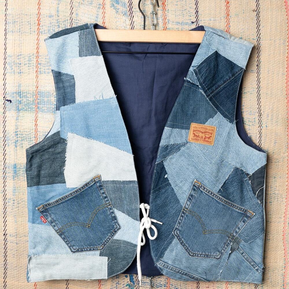 Custom upcycled patchwork vest / Vintage Rework - Picture 1 of 5